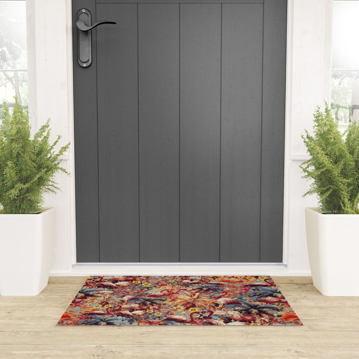 Flamingos and Floral Pattern Welcome Mat Gallery Image 3