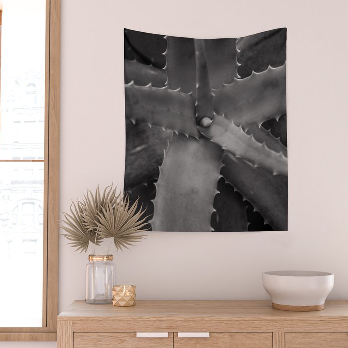 Serrated - Modern Black and White Botanical Wall Tapestry Gallery Image 2