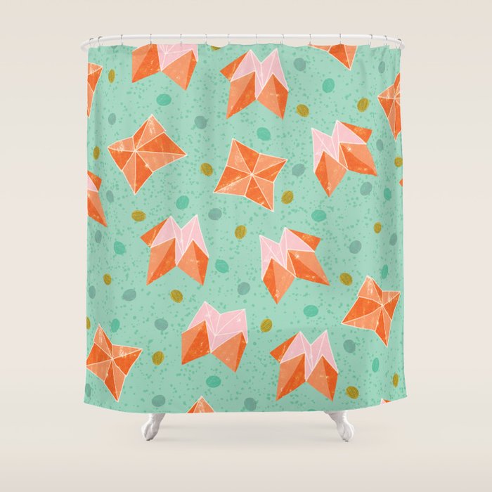 Origami Fortune Teller in Seafoam Green & Orange Shower Curtain Gallery Image 1