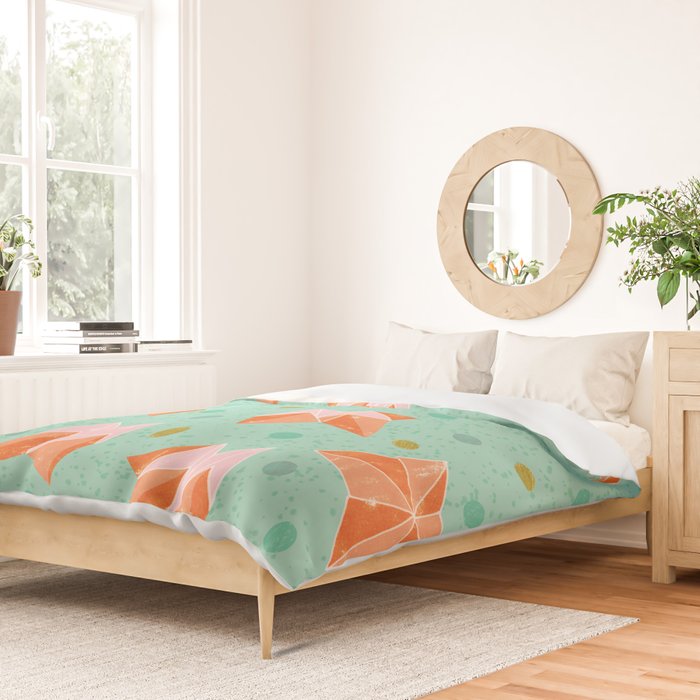 Origami Fortune Teller in Seafoam Green & Orange Duvet Cover Gallery Image 2