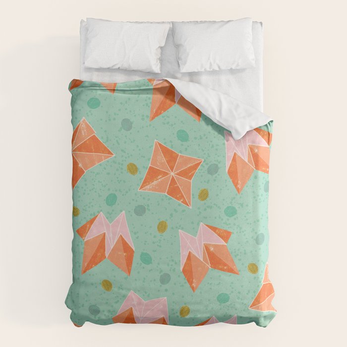 Origami Fortune Teller in Seafoam Green & Orange Duvet Cover Gallery Image 6