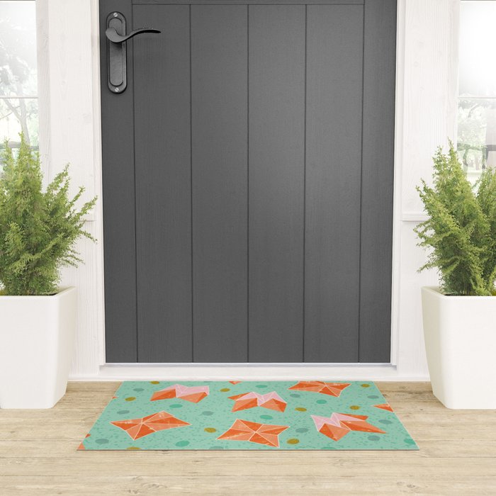 Origami Fortune Teller in Seafoam Green & Orange Welcome Mat Gallery Image 3