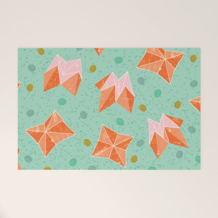 Origami Fortune Teller in Seafoam Green & Orange Welcome Mat Gallery Image 1