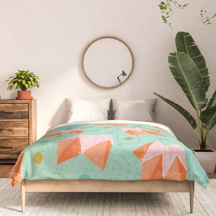 Origami Fortune Teller in Seafoam Green & Orange Comforter Gallery Image 3