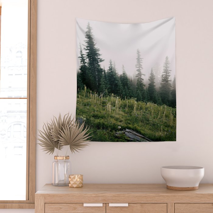 Foggy Green Forest Wall Tapestry Gallery Image 2