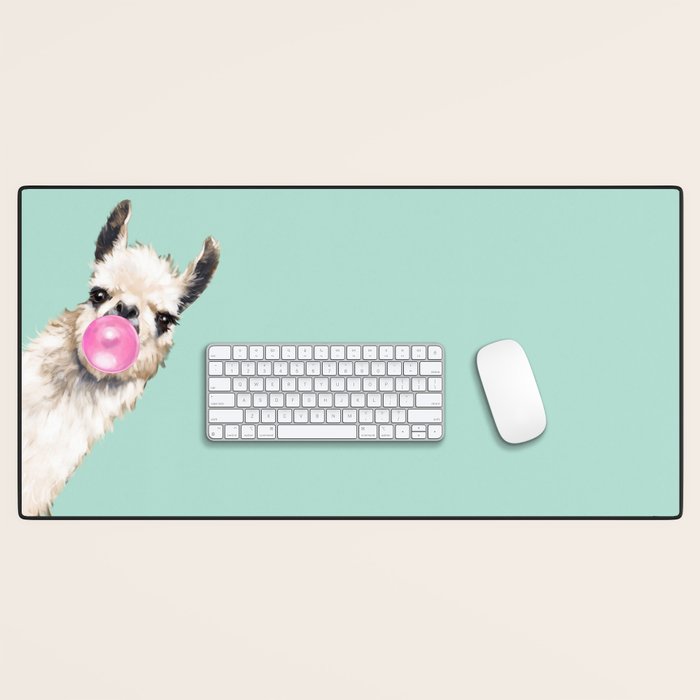 Bubblegum Sneaky Llama in Green Desk Mat Gallery Image 1