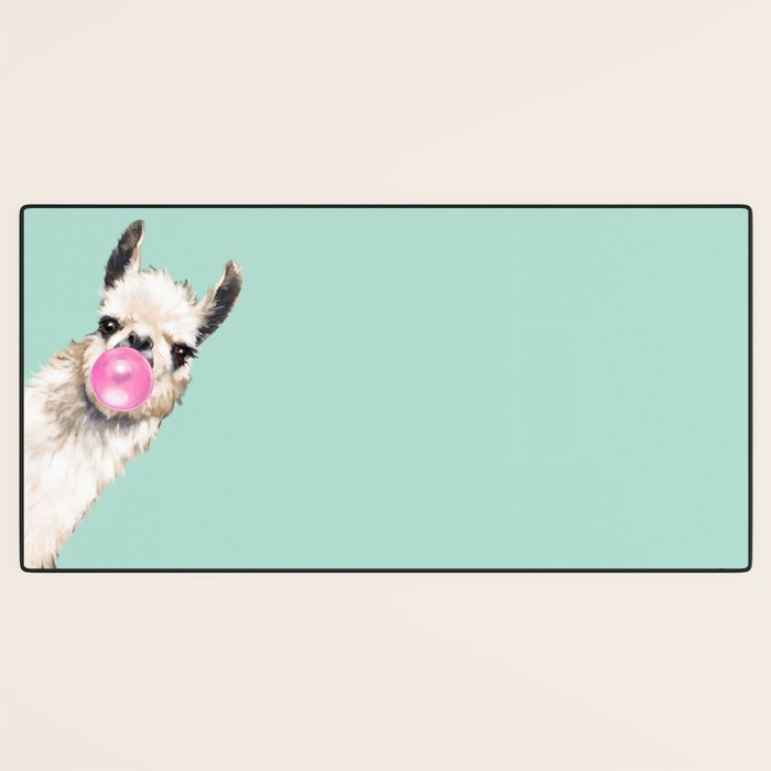 Bubblegum Sneaky Llama in Green Desk Mat Gallery Image 3