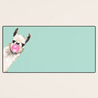 Bubblegum Sneaky Llama in Green Desk Mat Gallery Image 3