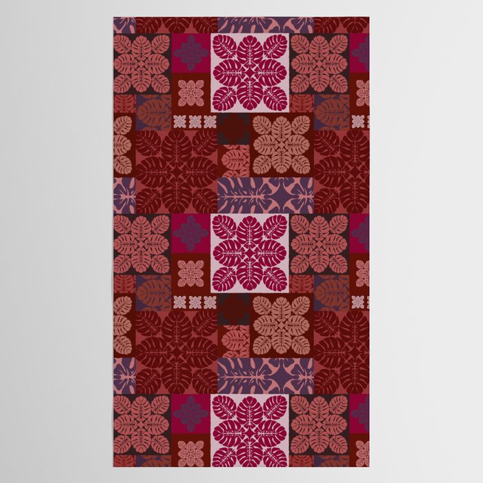 Hawaiian quilt Monstera pattern in maroon Tablecloth Gallery Image 2