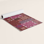 Hawaiian quilt Monstera pattern in maroon Yoga Mat Gallery Image 2