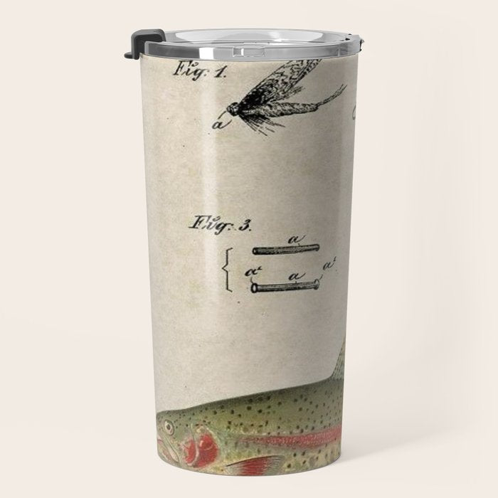 Vintage Rainbow Trout Fly Fishing Lure Patent Game Fish Identification Chart Travel Mug Gallery Image 3