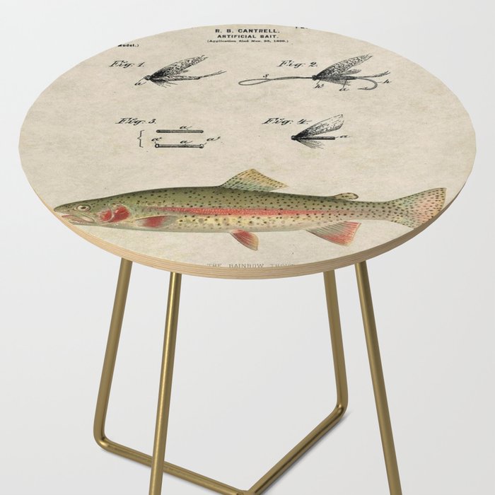 Vintage Rainbow Trout Fly Fishing Lure Patent Game Fish Identification Chart Side Table Gallery Image 2