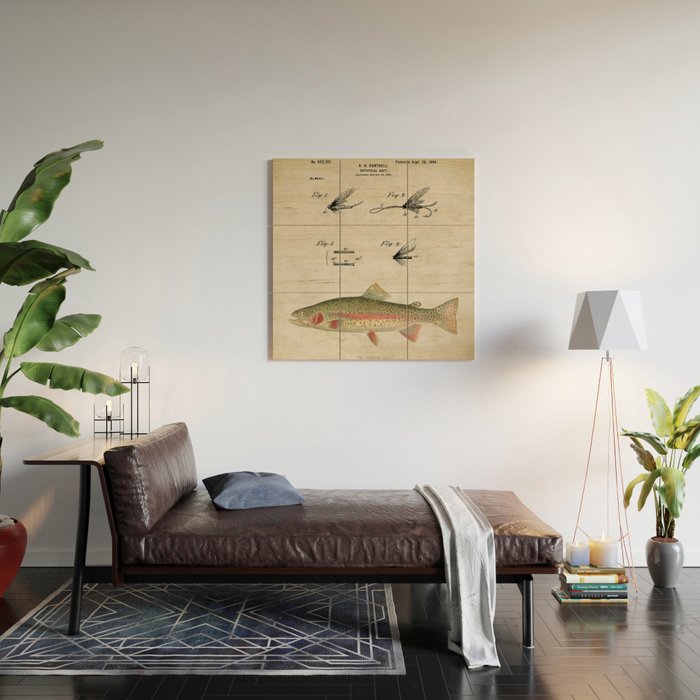 Vintage Rainbow Trout Fly Fishing Lure Patent Game Fish Identification Chart Wood Wall Art Gallery Image 2