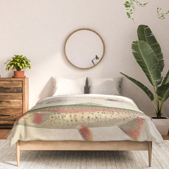 Vintage Rainbow Trout Fly Fishing Lure Patent Game Fish Identification Chart Comforter Gallery Image 3