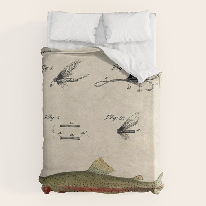 Vintage Rainbow Trout Fly Fishing Lure Patent Game Fish Identification Chart Duvet Cover Gallery Image 6