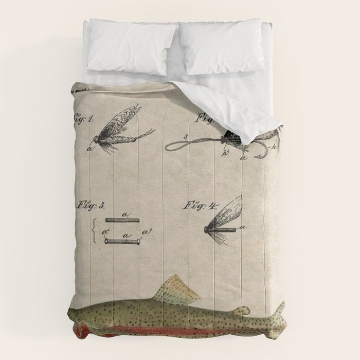 Vintage Rainbow Trout Fly Fishing Lure Patent Game Fish Identification Chart Comforter Gallery Image 6