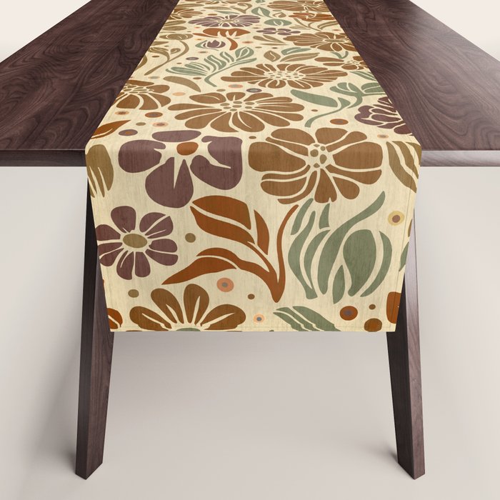 Eternal Summer Block Print Countryside Vibes Flower Earth Tones Table Runner Gallery Image 1