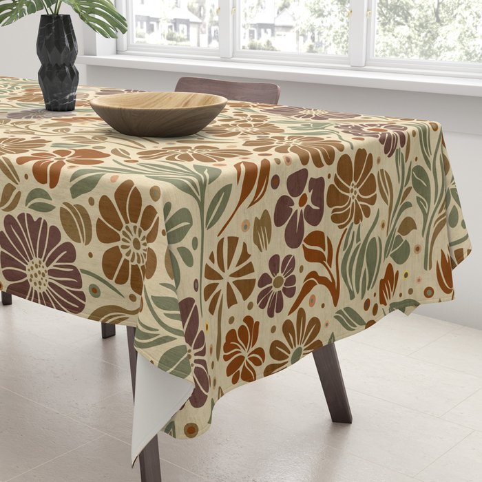 Eternal Summer Block Print Countryside Vibes Flower Earth Tones Tablecloth Gallery Image 3