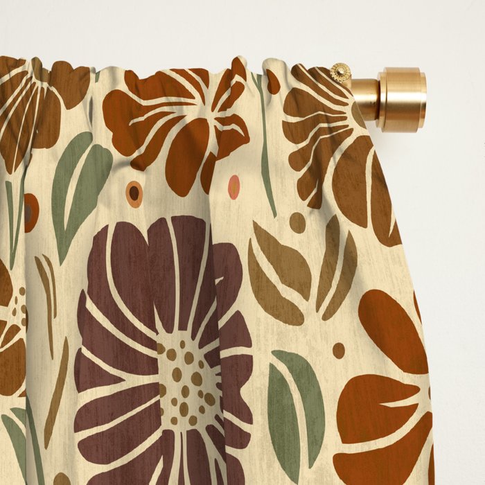 Eternal Summer Block Print Countryside Vibes Flower Earth Tones Window Curtain Gallery Image 2