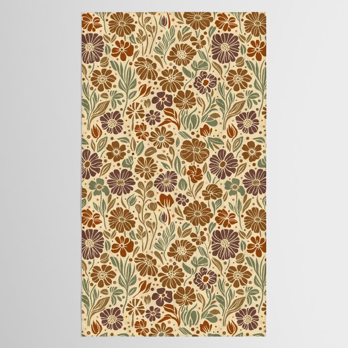 Eternal Summer Block Print Countryside Vibes Flower Earth Tones Tablecloth Gallery Image 2
