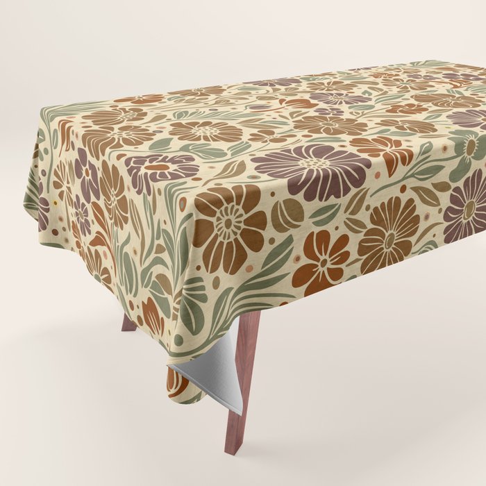 Eternal Summer Block Print Countryside Vibes Flower Earth Tones Tablecloth Gallery Image 1
