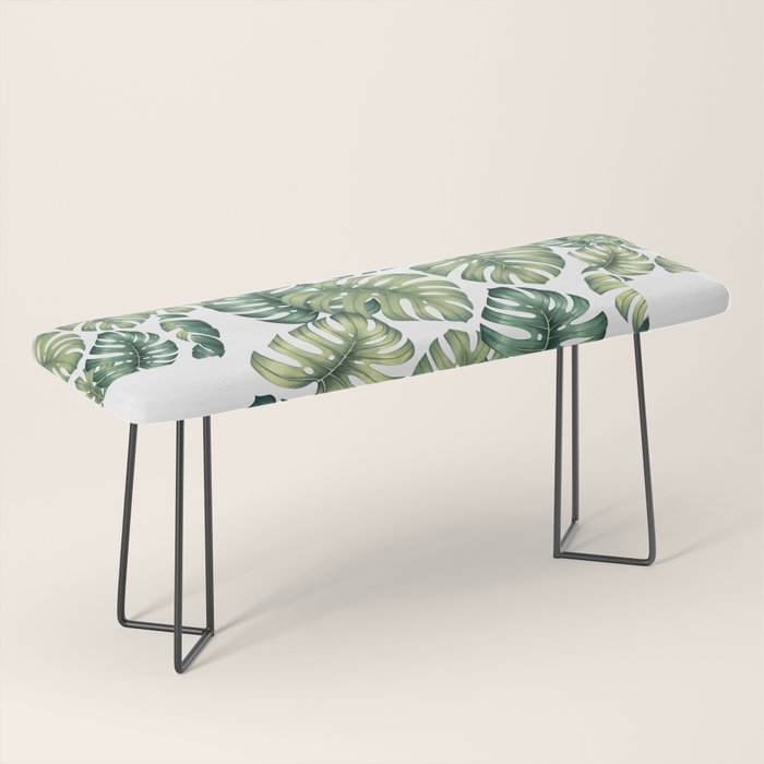 Monstera botanical leaves illustration pattern on white Bench Gallery Image 1