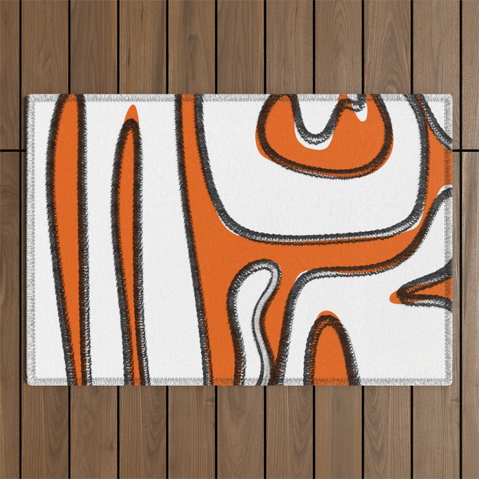 Mid Century Modern Abstract Kwaito in Orange Black White Outdoor Rug Gallery Image 1