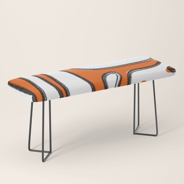 Mid Century Modern Abstract Kwaito in Orange Black White Bench Gallery Image 1