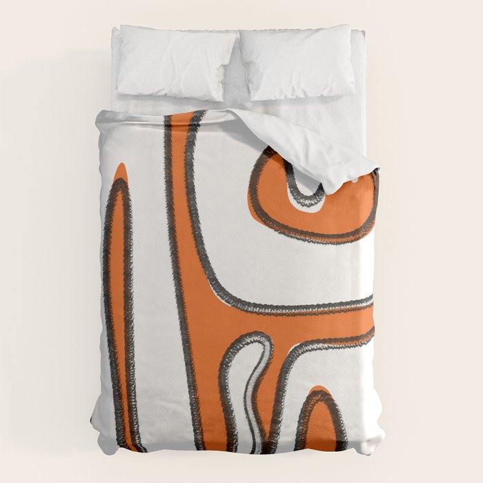 Mid Century Modern Abstract Kwaito in Orange Black White Duvet Cover Gallery Image 6