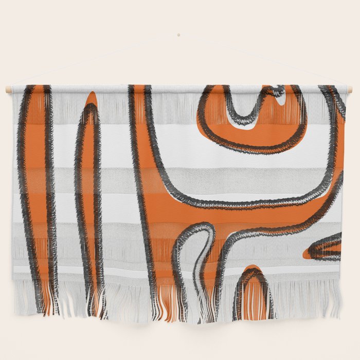 Mid Century Modern Abstract Kwaito in Orange Black White Wall Hanging Gallery Image 1