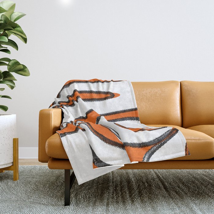 Mid Century Modern Abstract Kwaito in Orange Black White Throw Blanket Gallery Image 1