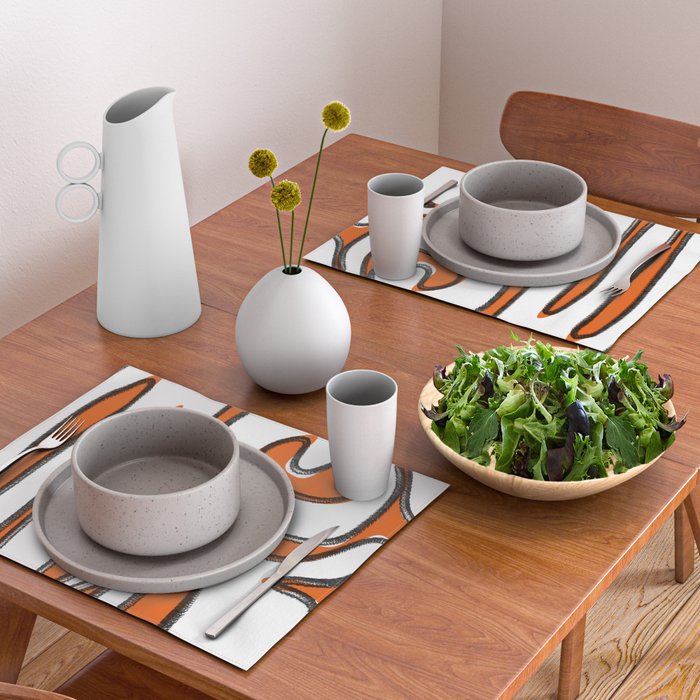 Mid Century Modern Abstract Kwaito in Orange Black White Placemat Gallery Image 2