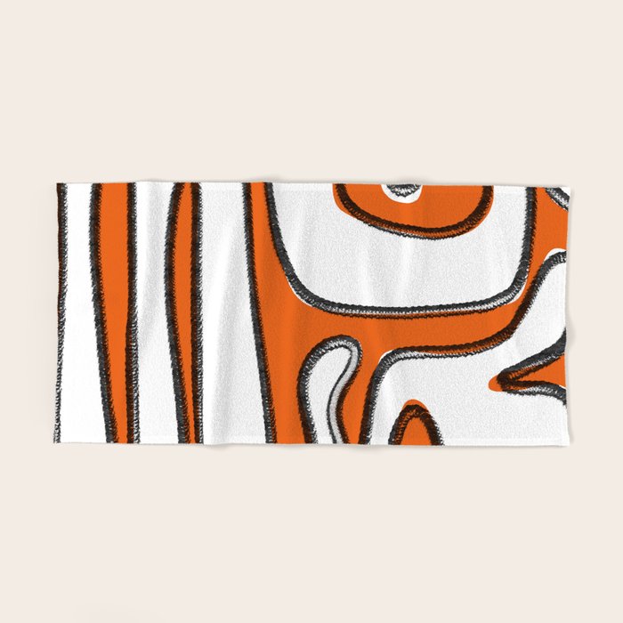 Mid Century Modern Abstract Kwaito in Orange Black White Bath Towel Gallery Image 2