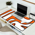 Mid Century Modern Abstract Kwaito in Orange Black White Desk Mat Gallery Image 2