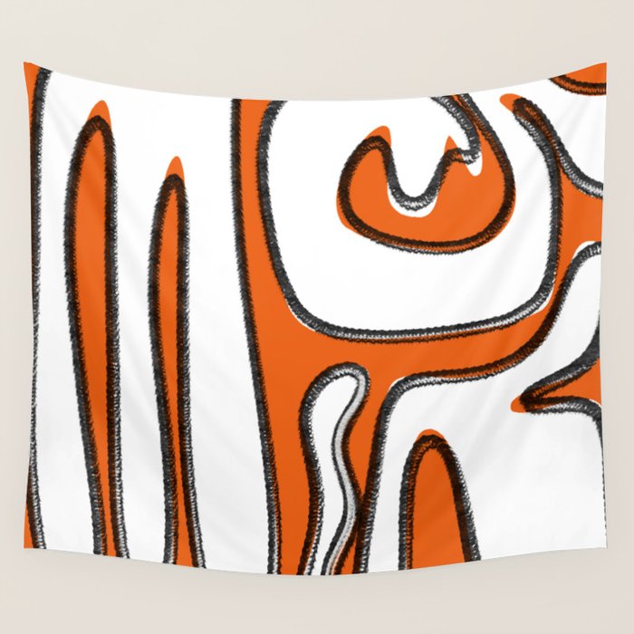 Mid Century Modern Abstract Kwaito in Orange Black White Wall Tapestry Gallery Image 4