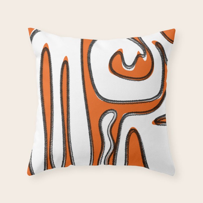 Mid Century Modern Abstract Kwaito in Orange Black White Throw Pillow Gallery Image 1