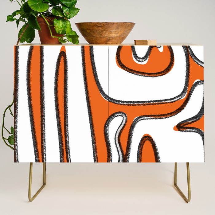 Mid Century Modern Abstract Kwaito in Orange Black White Credenza Gallery Image 1