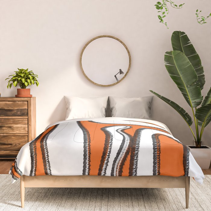 Mid Century Modern Abstract Kwaito in Orange Black White Comforter Gallery Image 3