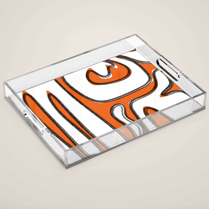 Mid Century Modern Abstract Kwaito in Orange Black White Acrylic Tray Gallery Image 1