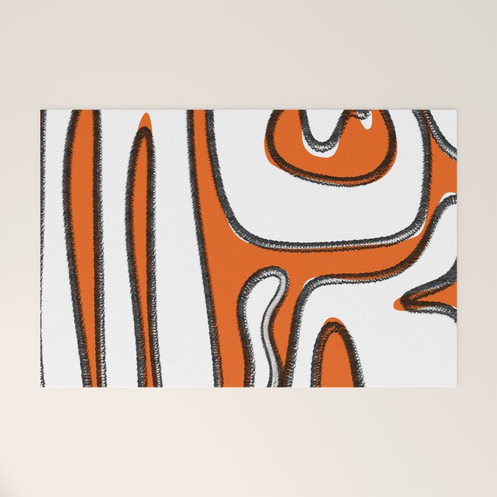 Mid Century Modern Abstract Kwaito in Orange Black White Welcome Mat Gallery Image 1
