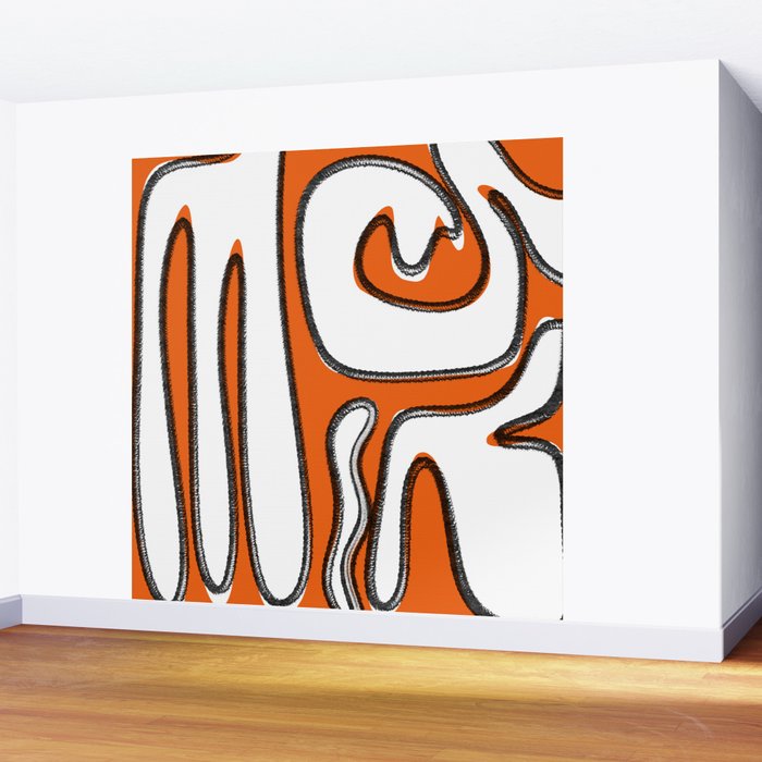 Mid Century Modern Abstract Kwaito in Orange Black White Wall Mural Gallery Image 2