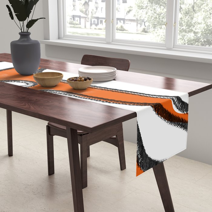 Mid Century Modern Abstract Kwaito in Orange Black White Table Runner Gallery Image 2