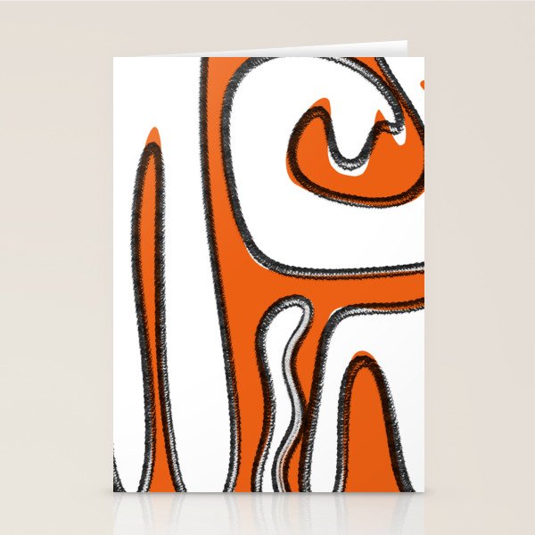 Mid Century Modern Abstract Kwaito in Orange Black White Stationery Card Gallery Image 2