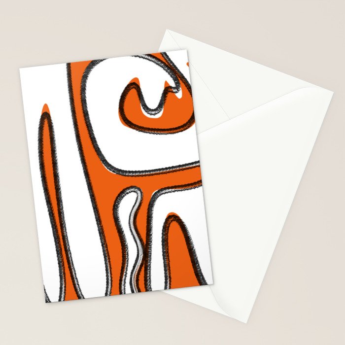 Mid Century Modern Abstract Kwaito in Orange Black White Stationery Card Gallery Image 2