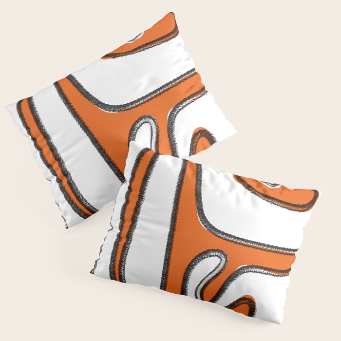 Mid Century Modern Abstract Kwaito in Orange Black White Pillow Sham Gallery Image 3