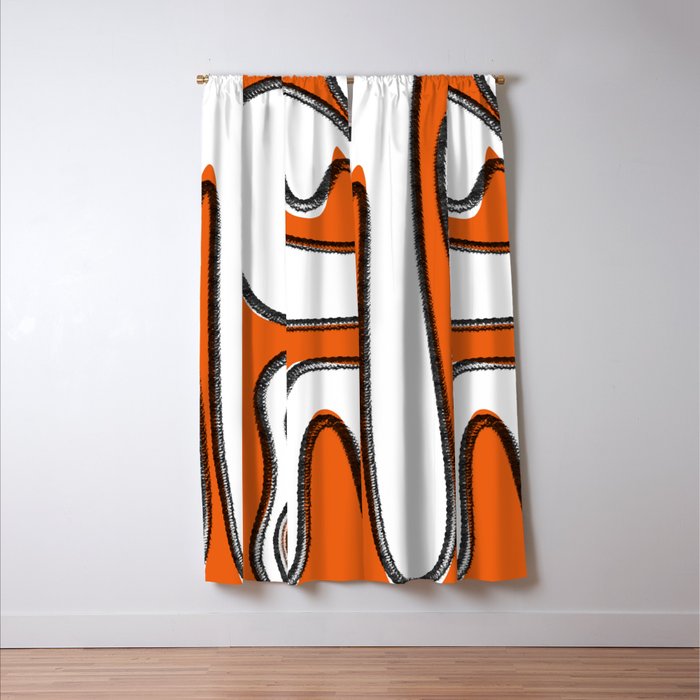 Mid Century Modern Abstract Kwaito in Orange Black White Window Curtain Gallery Image 3