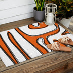 Mid Century Modern Abstract Kwaito in Orange Black White Outdoor Rug Gallery Image 2