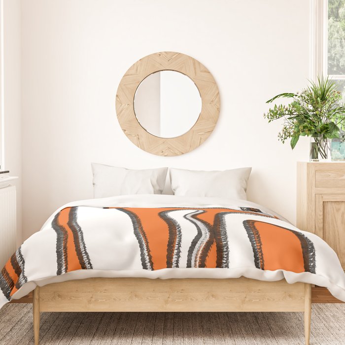 Mid Century Modern Abstract Kwaito in Orange Black White Duvet Cover Gallery Image 3