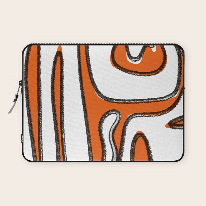 Mid Century Modern Abstract Kwaito in Orange Black White Laptop Sleeve Gallery Image 1