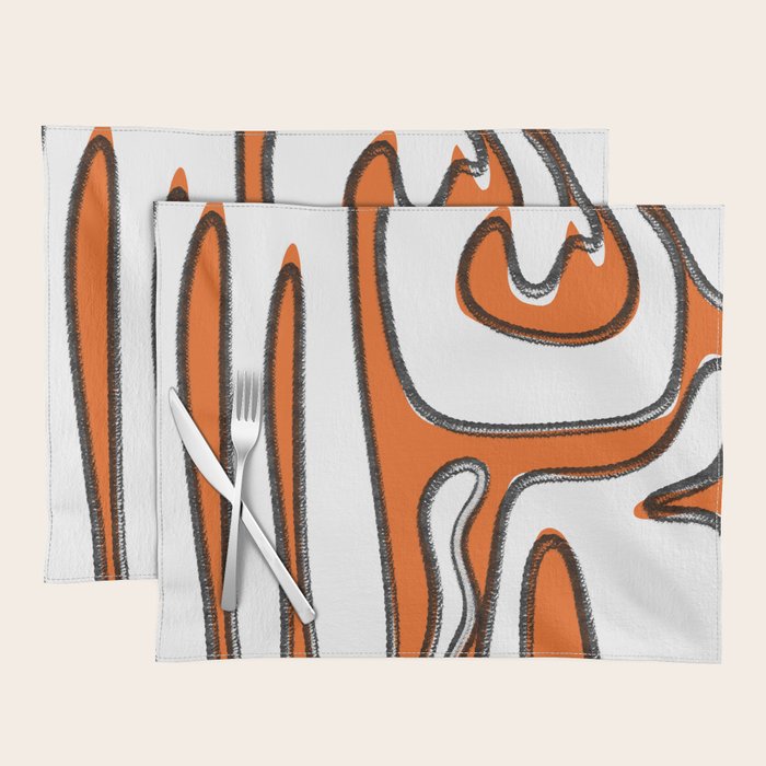 Mid Century Modern Abstract Kwaito in Orange Black White Placemat Gallery Image 1